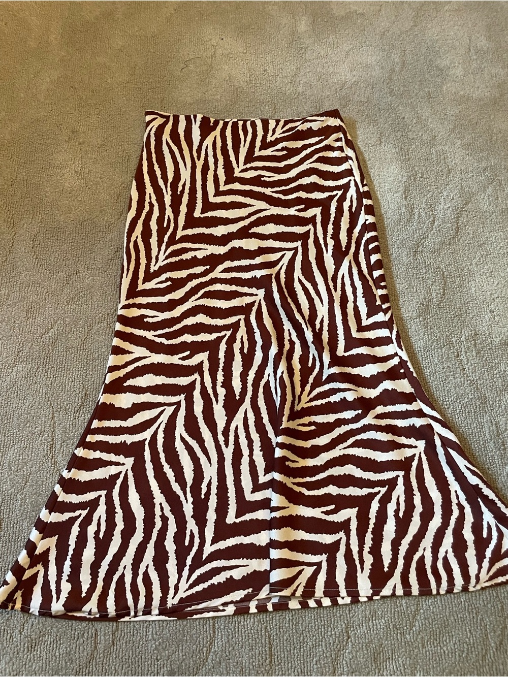 SHEIN Brown and White Zebra-Print A-Line Midi Skirt